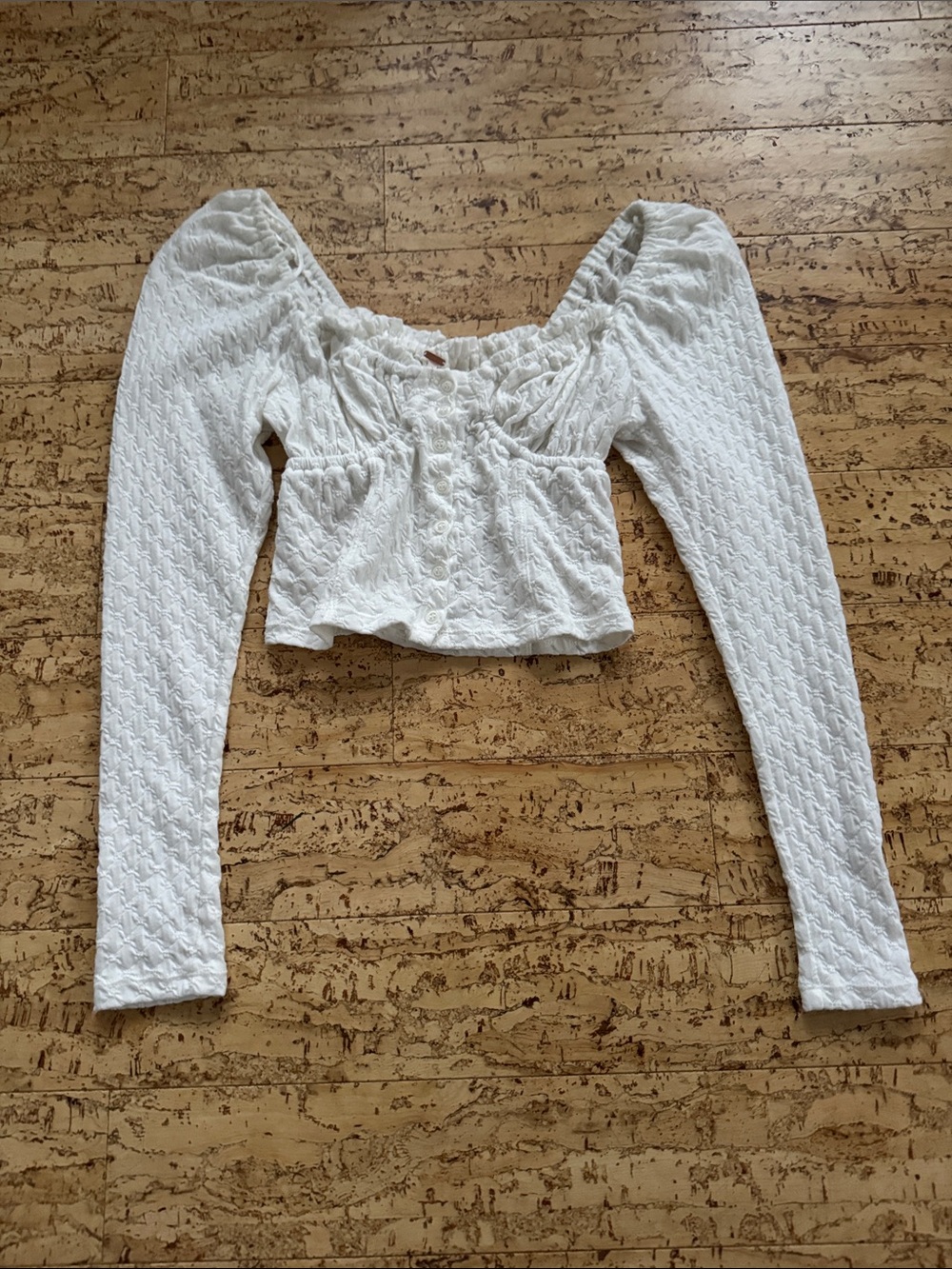 Free People White Long-Sleeve Crop Top